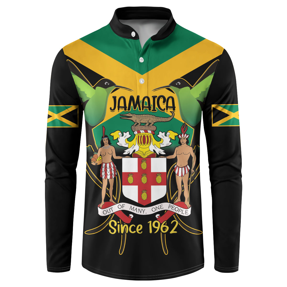 Jamaica Independence Day Button Sweatshirt Jumieka Coat Of Arms Mix Hummingbird - Wonder Print Shop