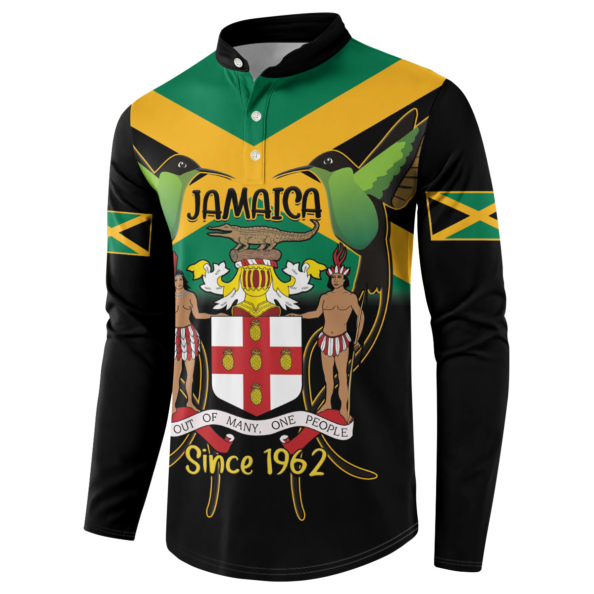 Jamaica Independence Day Button Sweatshirt Jumieka Coat Of Arms Mix Hummingbird - Wonder Print Shop