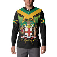 Jamaica Independence Day Button Sweatshirt Jumieka Coat Of Arms Mix Hummingbird - Wonder Print Shop
