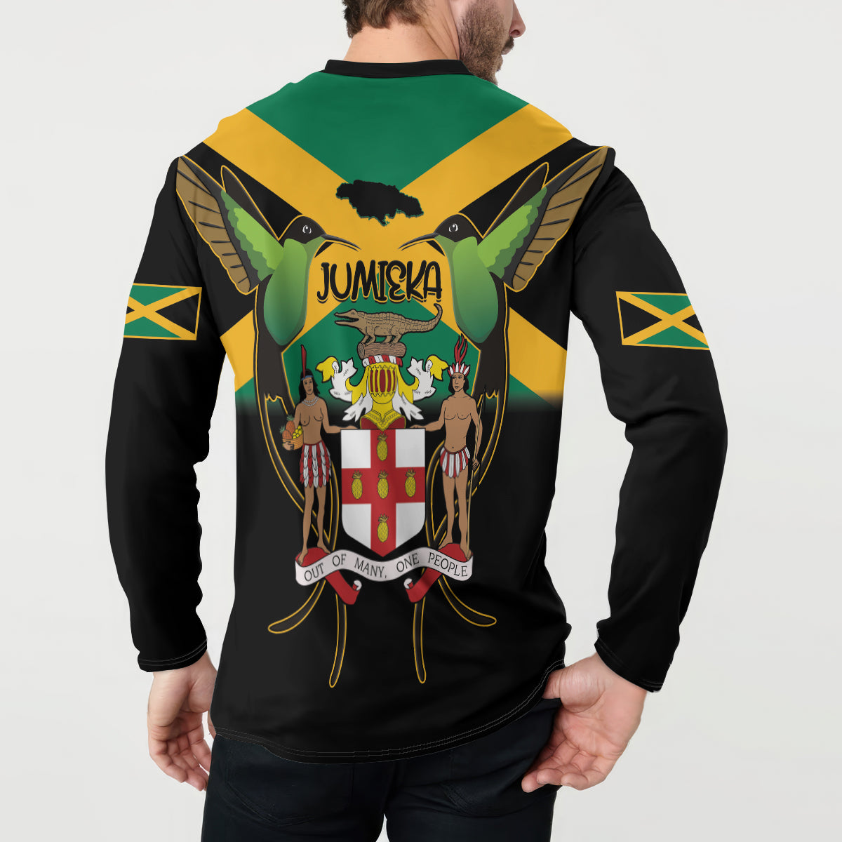 Jamaica Independence Day Button Sweatshirt Jumieka Coat Of Arms Mix Hummingbird - Wonder Print Shop