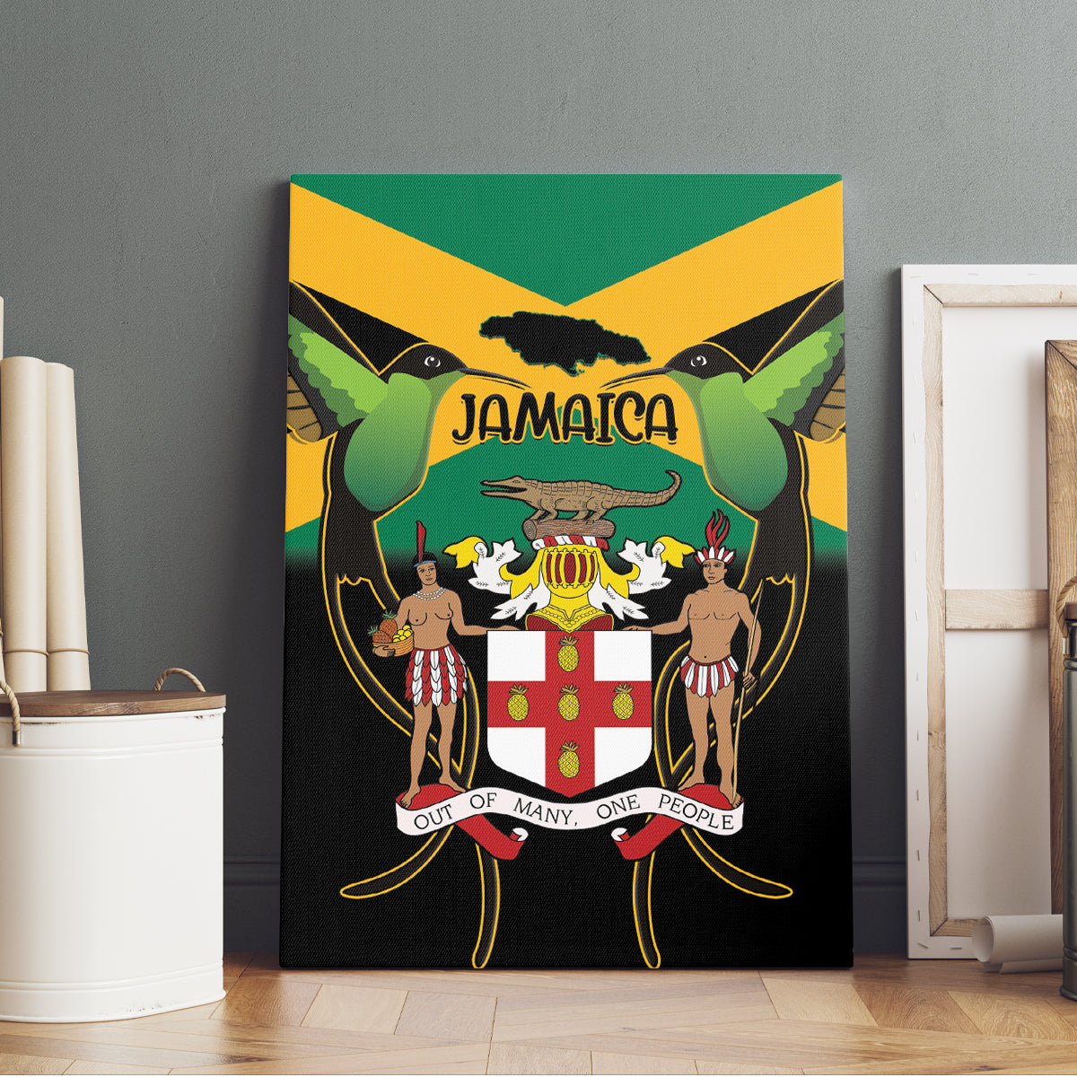 Jamaica Independence Day Canvas Wall Art Jumieka Coat Of Arms Mix Hummingbird - Wonder Print Shop