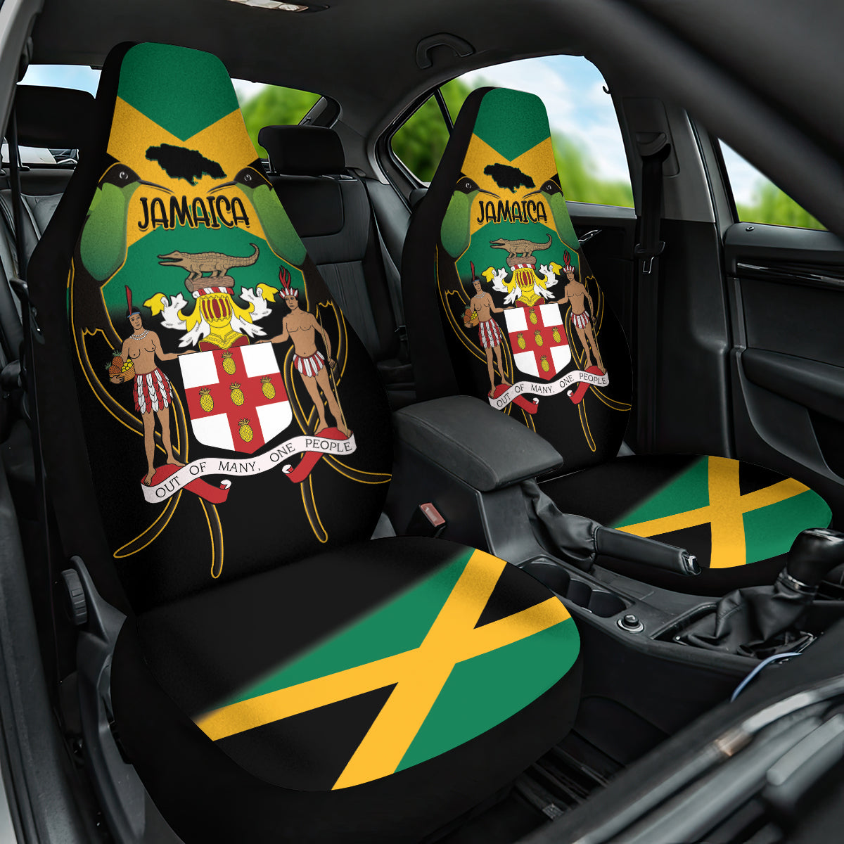 Jamaica Independence Day Car Seat Cover Jumieka Coat Of Arms Mix Hummingbird - Wonder Print Shop