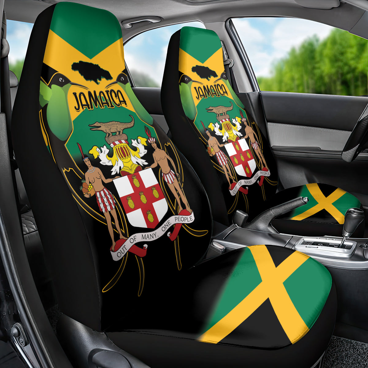 Jamaica Independence Day Car Seat Cover Jumieka Coat Of Arms Mix Hummingbird - Wonder Print Shop
