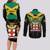 Jamaica Independence Day Couples Matching Long Sleeve Bodycon Dress and Long Sleeve Button Shirt Jumieka Coat Of Arms Mix Hummingbird - Wonder Print Shop