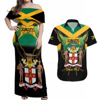 Jamaica Independence Day Couples Matching Off Shoulder Maxi Dress and Hawaiian Shirt Jumieka Coat Of Arms Mix Hummingbird - Wonder Print Shop