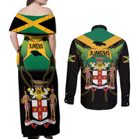 Jamaica Independence Day Couples Matching Off Shoulder Maxi Dress and Long Sleeve Button Shirt Jumieka Coat Of Arms Mix Hummingbird - Wonder Print Shop