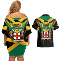 Jamaica Independence Day Couples Matching Off Shoulder Short Dress and Hawaiian Shirt Jumieka Coat Of Arms Mix Hummingbird - Wonder Print Shop