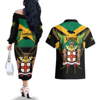 Jamaica Independence Day Couples Matching Off The Shoulder Long Sleeve Dress and Hawaiian Shirt Jumieka Coat Of Arms Mix Hummingbird - Wonder Print Shop