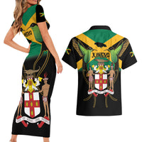 Jamaica Independence Day Couples Matching Short Sleeve Bodycon Dress and Hawaiian Shirt Jumieka Coat Of Arms Mix Hummingbird - Wonder Print Shop