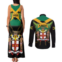 Jamaica Independence Day Couples Matching Tank Maxi Dress and Long Sleeve Button Shirt Jumieka Coat Of Arms Mix Hummingbird - Wonder Print Shop