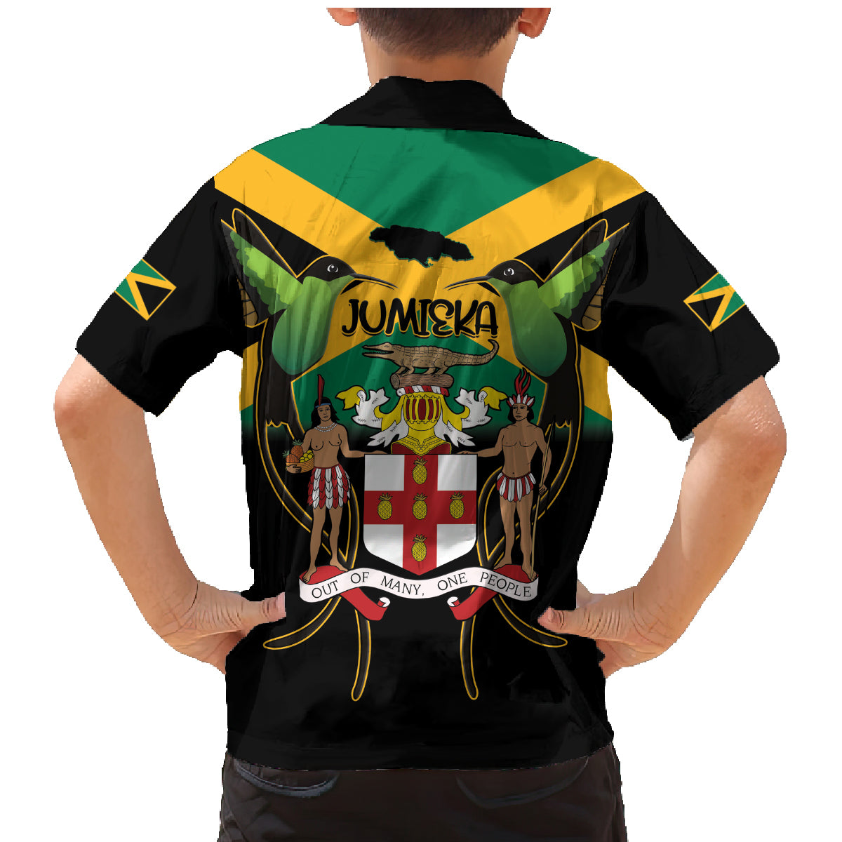 Jamaica Independence Day Family Matching Mermaid Dress and Hawaiian Shirt Jumieka Coat Of Arms Mix Hummingbird - Wonder Print Shop