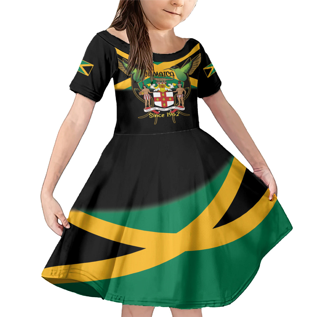 Jamaica Independence Day Family Matching Mermaid Dress and Hawaiian Shirt Jumieka Coat Of Arms Mix Hummingbird - Wonder Print Shop