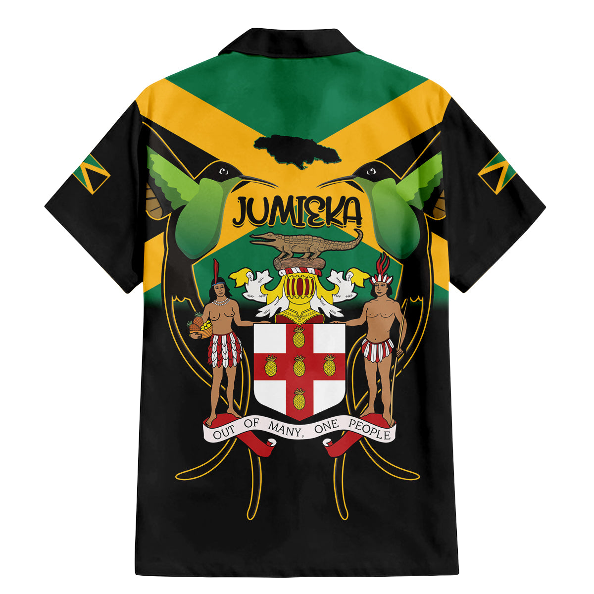 Jamaica Independence Day Family Matching Mermaid Dress and Hawaiian Shirt Jumieka Coat Of Arms Mix Hummingbird - Wonder Print Shop