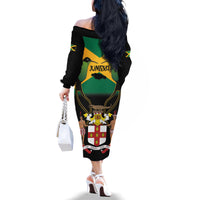 Jamaica Independence Day Family Matching Off The Shoulder Long Sleeve Dress and Hawaiian Shirt Jumieka Coat Of Arms Mix Hummingbird - Wonder Print Shop