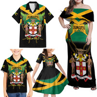Jamaica Independence Day Family Matching Off Shoulder Maxi Dress and Hawaiian Shirt Jumieka Coat Of Arms Mix Hummingbird - Wonder Print Shop