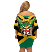 Jamaica Independence Day Family Matching Off Shoulder Short Dress and Hawaiian Shirt Jumieka Coat Of Arms Mix Hummingbird - Wonder Print Shop