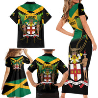 Jamaica Independence Day Family Matching Short Sleeve Bodycon Dress and Hawaiian Shirt Jumieka Coat Of Arms Mix Hummingbird - Wonder Print Shop
