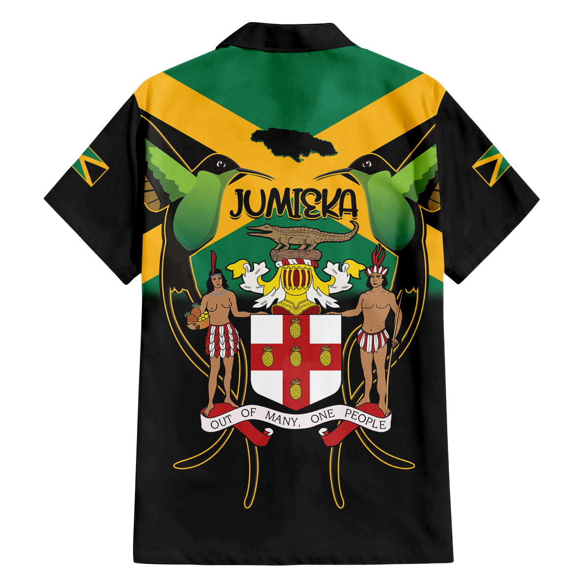 Jamaica Independence Day Family Matching Tank Maxi Dress and Hawaiian Shirt Jumieka Coat Of Arms Mix Hummingbird - Wonder Print Shop