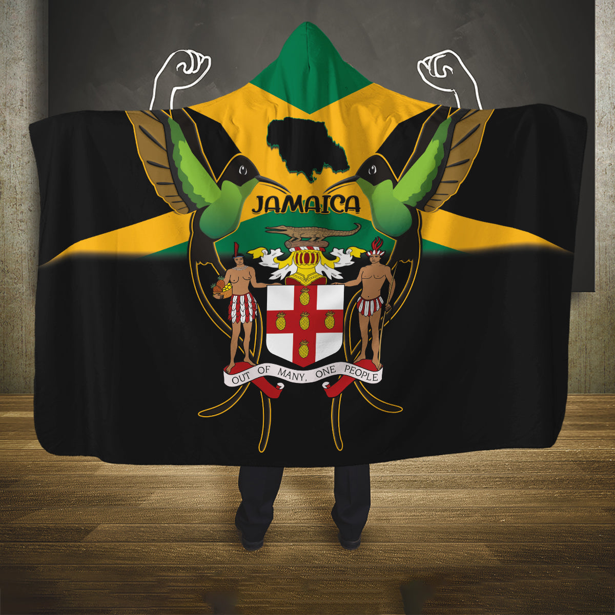 Jamaica Independence Day Hooded Blanket Jumieka Coat Of Arms Mix Hummingbird