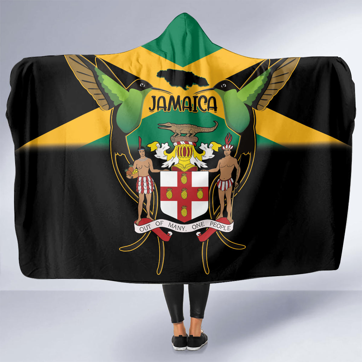 Jamaica Independence Day Hooded Blanket Jumieka Coat Of Arms Mix Hummingbird