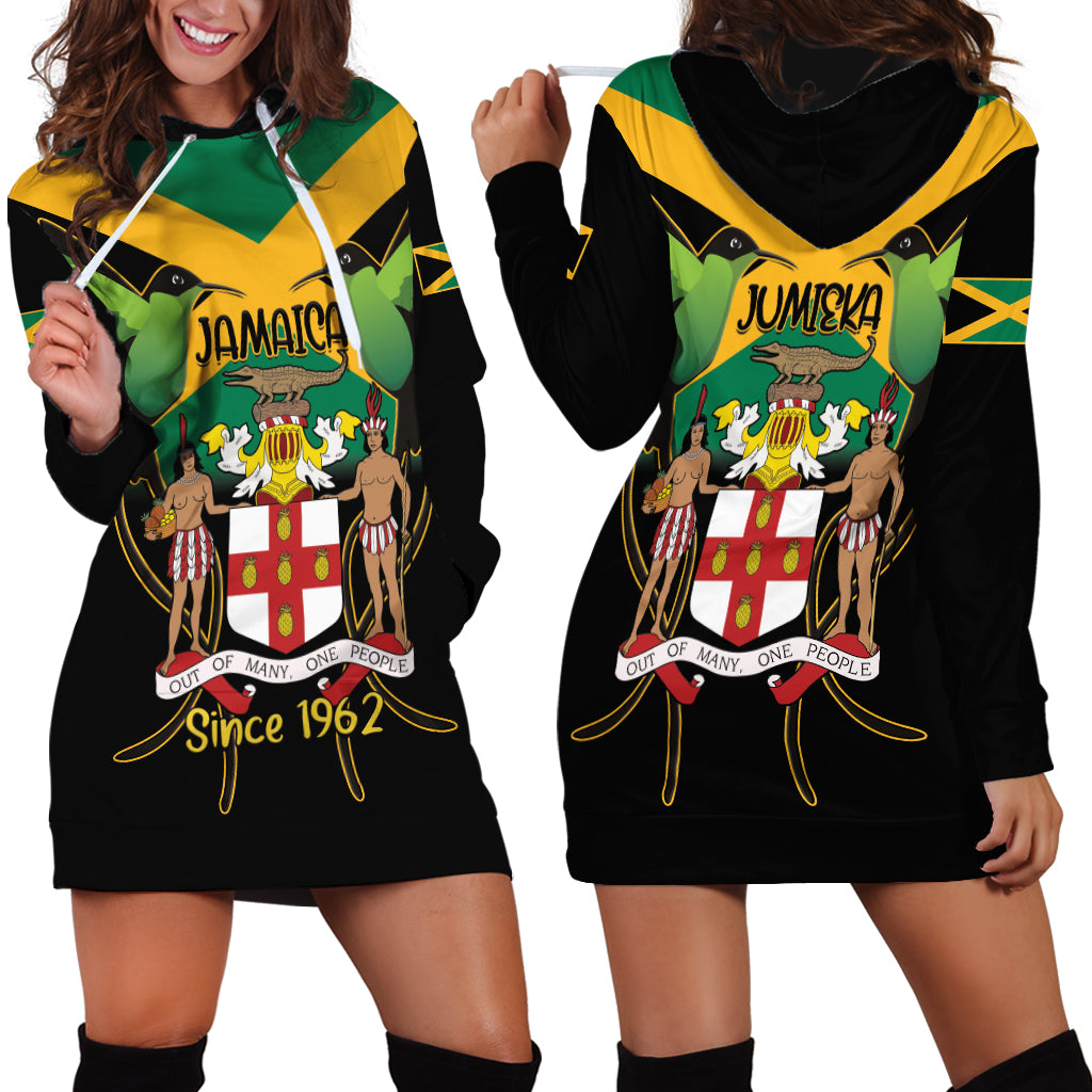 Jamaica Independence Day Hoodie Dress Jumieka Coat Of Arms Mix Hummingbird - Wonder Print Shop