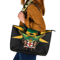 Jamaica Independence Day Leather Tote Bag Jumieka Coat Of Arms Mix Hummingbird - Wonder Print Shop