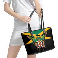 Jamaica Independence Day Leather Tote Bag Jumieka Coat Of Arms Mix Hummingbird - Wonder Print Shop