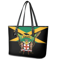 Jamaica Independence Day Leather Tote Bag Jumieka Coat Of Arms Mix Hummingbird - Wonder Print Shop