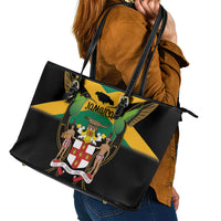 Jamaica Independence Day Leather Tote Bag Jumieka Coat Of Arms Mix Hummingbird - Wonder Print Shop