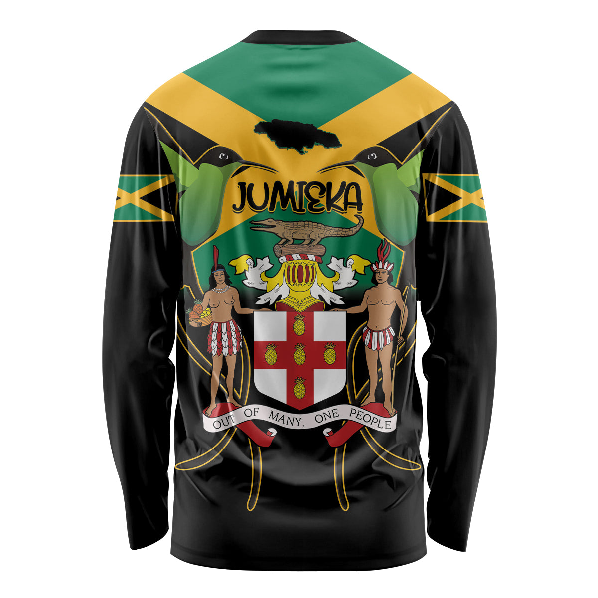 Jamaica Independence Day Long Sleeve Shirt Jumieka Coat Of Arms Mix Hummingbird - Wonder Print Shop