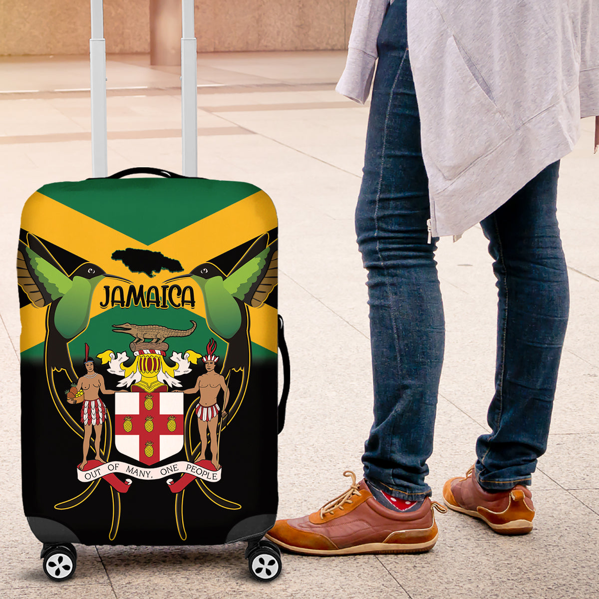 Jamaica Independence Day Luggage Cover Jumieka Coat Of Arms Mix Hummingbird - Wonder Print Shop