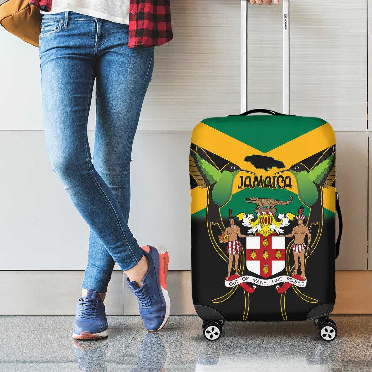 Jamaica Independence Day Luggage Cover Jumieka Coat Of Arms Mix Hummingbird - Wonder Print Shop