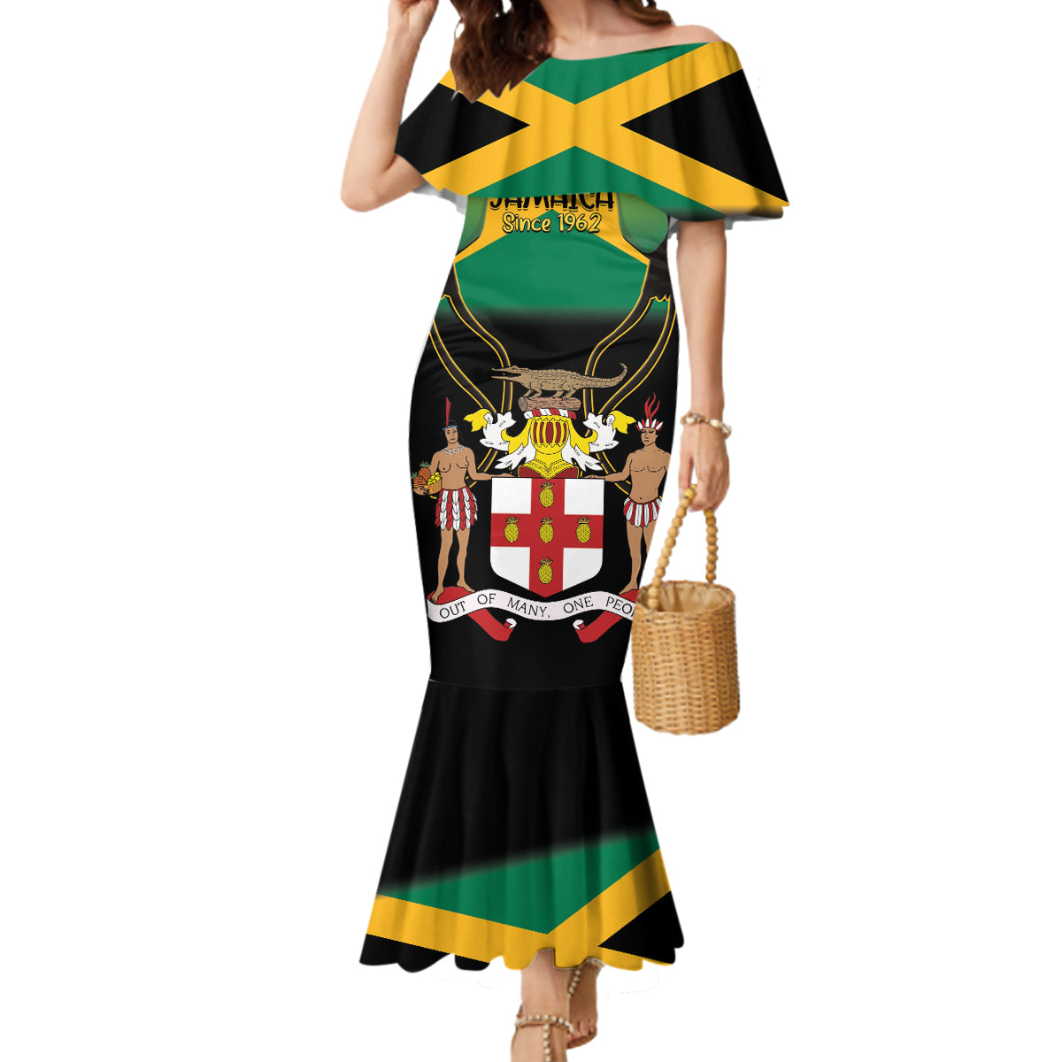 Jamaica Independence Day Mermaid Dress Jumieka Coat Of Arms Mix Hummingbird
