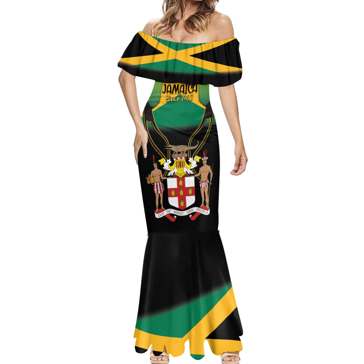 Jamaica Independence Day Mermaid Dress Jumieka Coat Of Arms Mix Hummingbird - Wonder Print Shop