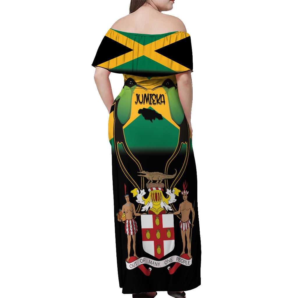 Jamaica Independence Day Off Shoulder Maxi Dress Jumieka Coat Of Arms Mix Hummingbird - Wonder Print Shop