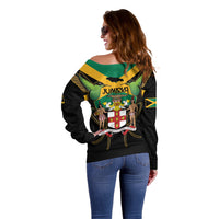 Jamaica Independence Day Off Shoulder Sweater Jumieka Coat Of Arms Mix Hummingbird - Wonder Print Shop