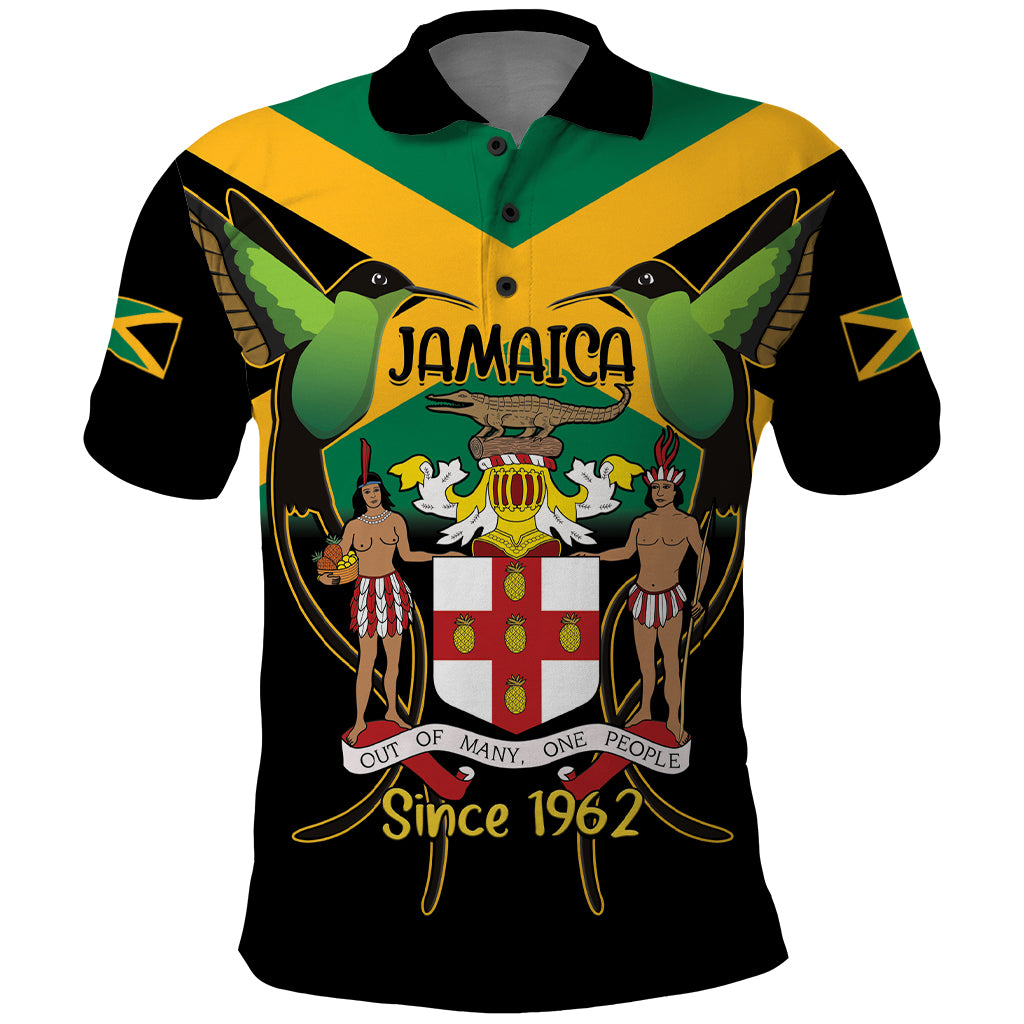 Jamaica Independence Day Polo Shirt Jumieka Coat Of Arms Mix Hummingbird