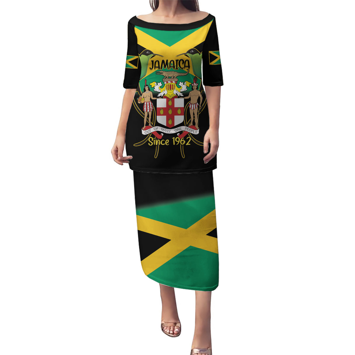 Jamaica Independence Day Puletasi Jumieka Coat Of Arms Mix Hummingbird - Wonder Print Shop