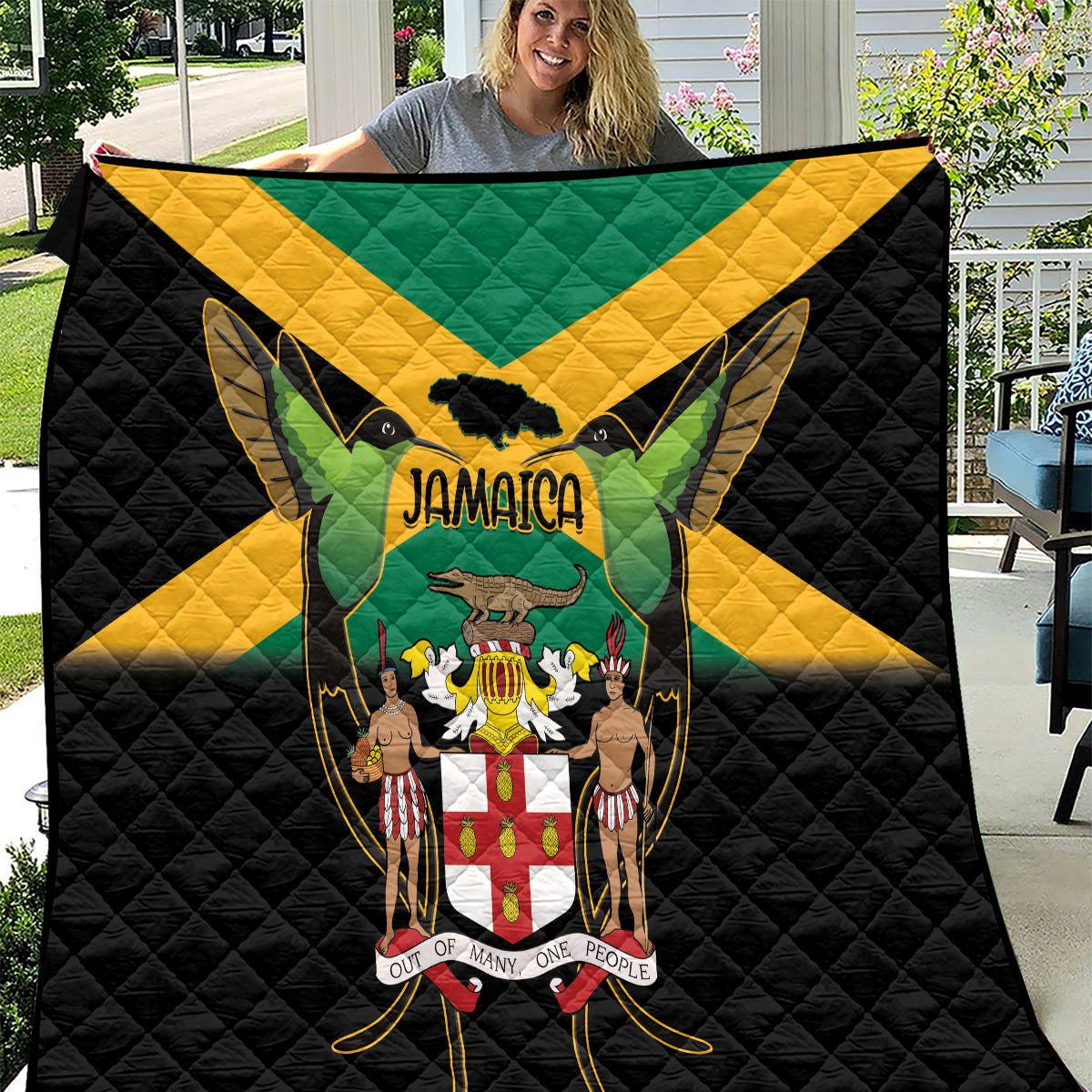 Jamaica Independence Day Quilt Jumieka Coat Of Arms Mix Hummingbird - Wonder Print Shop