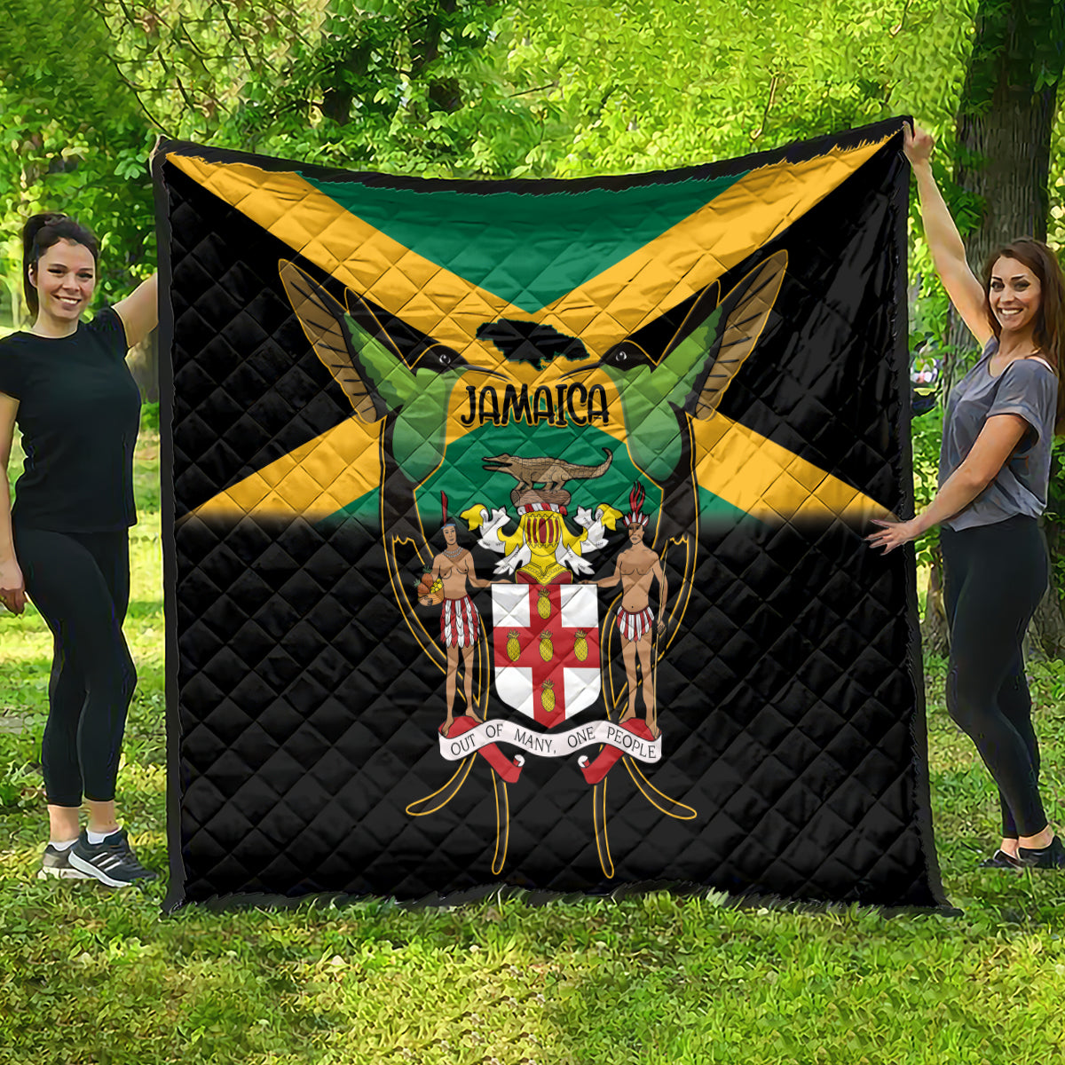 Jamaica Independence Day Quilt Jumieka Coat Of Arms Mix Hummingbird - Wonder Print Shop