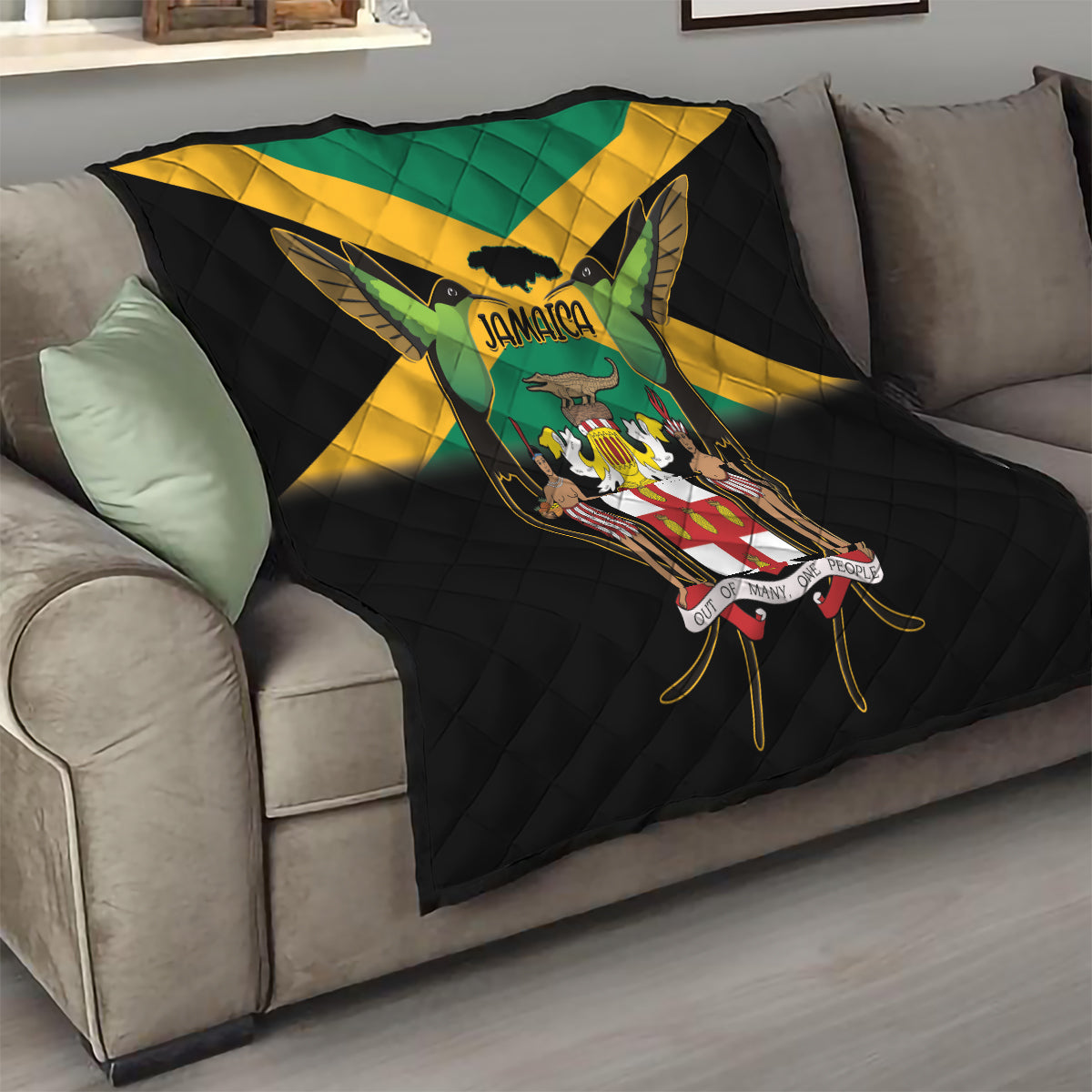 Jamaica Independence Day Quilt Jumieka Coat Of Arms Mix Hummingbird - Wonder Print Shop