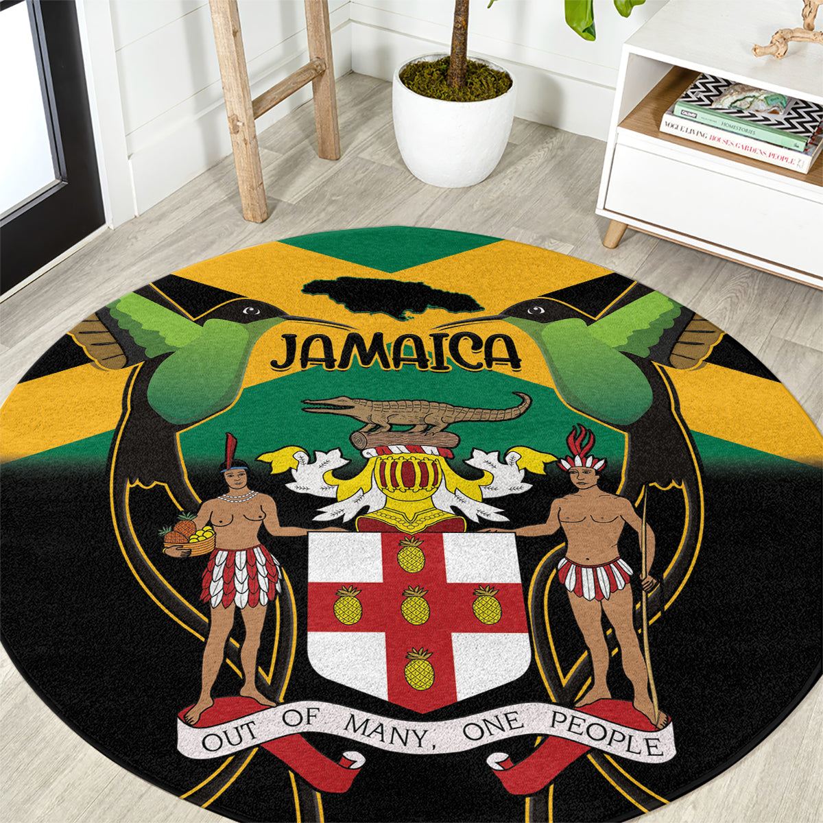 Jamaica Independence Day Round Carpet Jumieka Coat Of Arms Mix Hummingbird