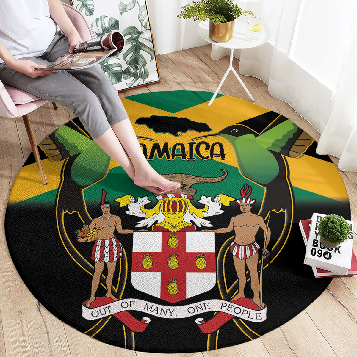 Jamaica Independence Day Round Carpet Jumieka Coat Of Arms Mix Hummingbird