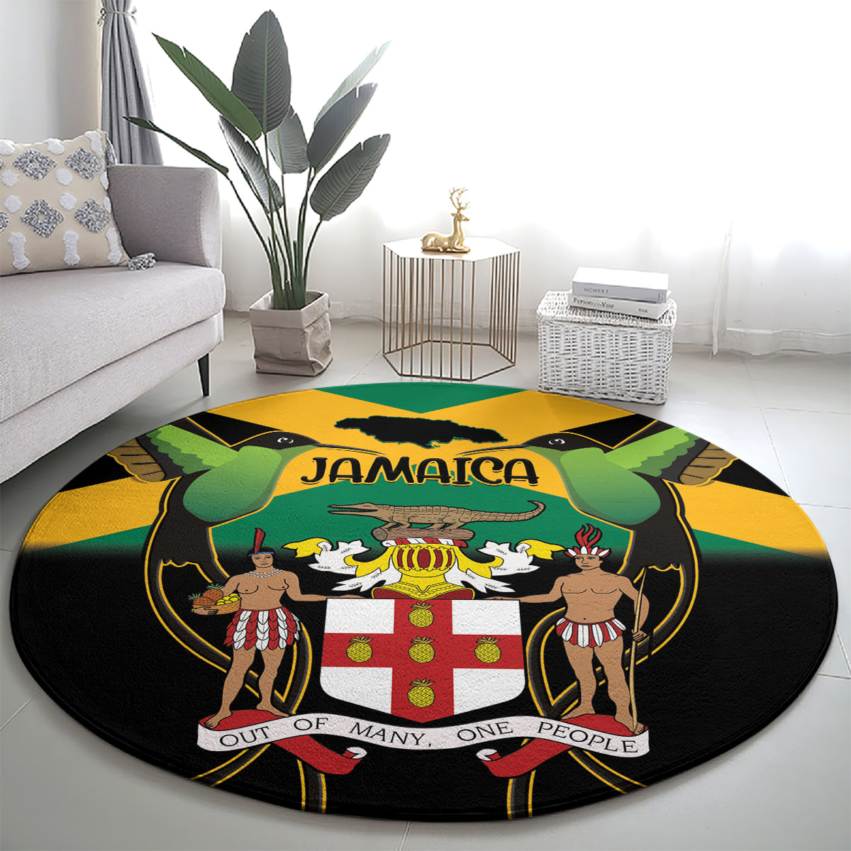 Jamaica Independence Day Round Carpet Jumieka Coat Of Arms Mix Hummingbird