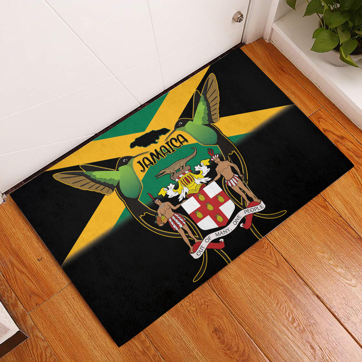 Jamaica Independence Day Rubber Doormat Jumieka Coat Of Arms Mix Hummingbird - Wonder Print Shop