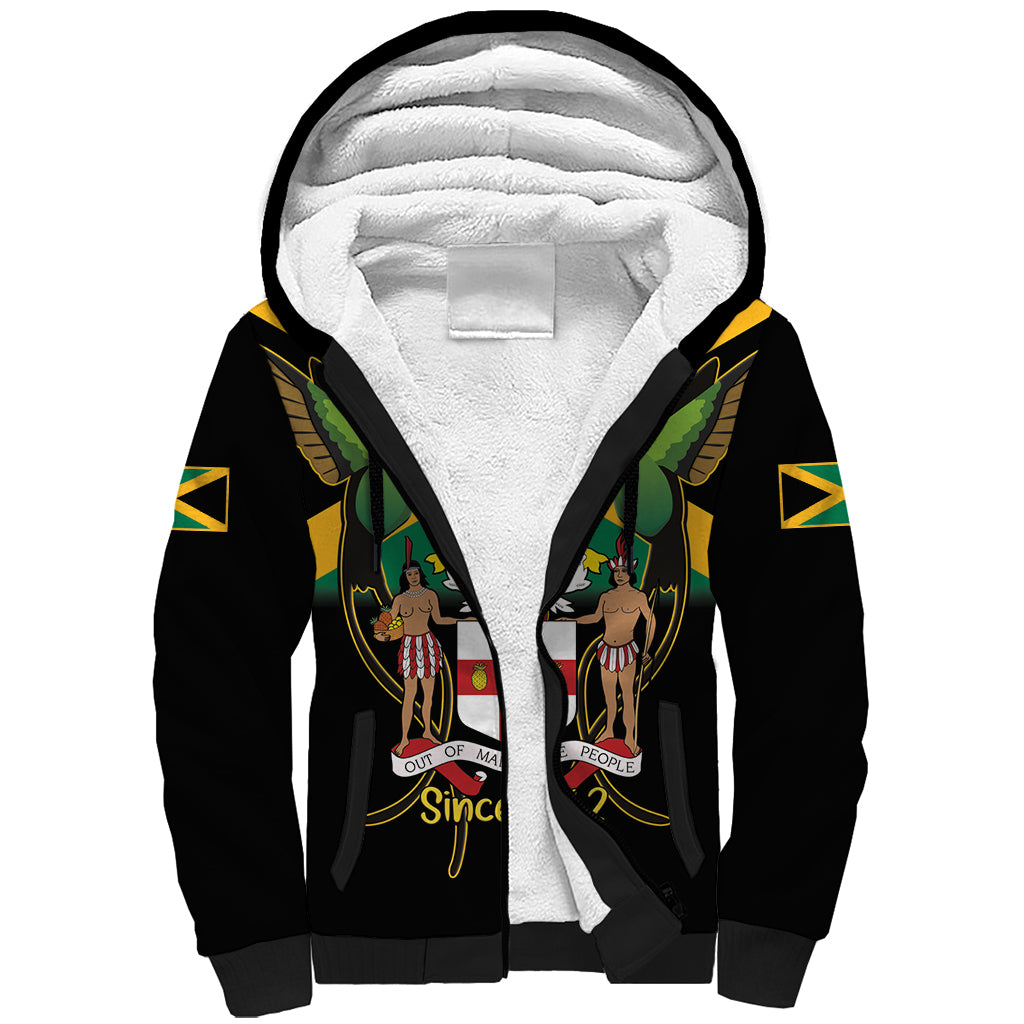 Jamaica Independence Day Sherpa Hoodie Jumieka Coat Of Arms Mix Hummingbird - Wonder Print Shop