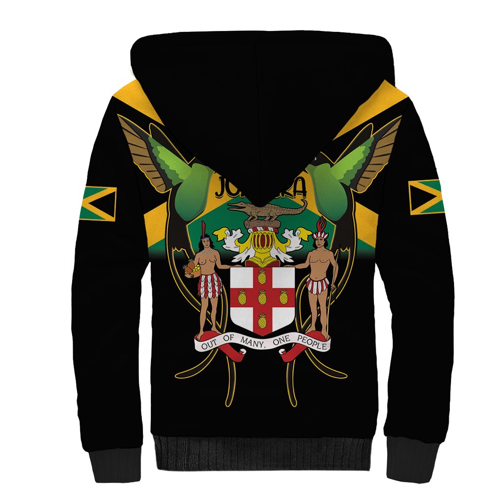 Jamaica Independence Day Sherpa Hoodie Jumieka Coat Of Arms Mix Hummingbird - Wonder Print Shop