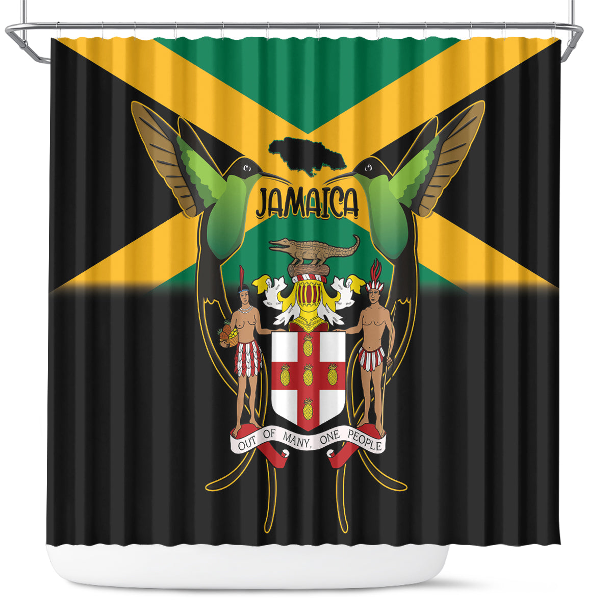 Jamaica Independence Day Shower Curtain Jumieka Coat Of Arms Mix Hummingbird
