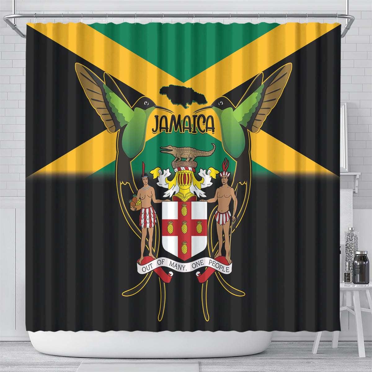 Jamaica Independence Day Shower Curtain Jumieka Coat Of Arms Mix Hummingbird
