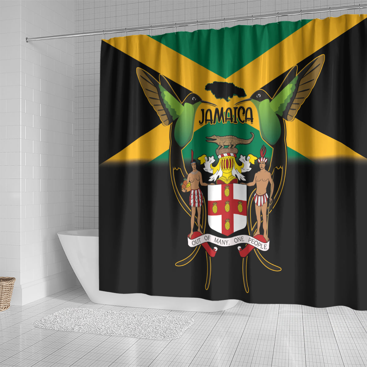 Jamaica Independence Day Shower Curtain Jumieka Coat Of Arms Mix Hummingbird